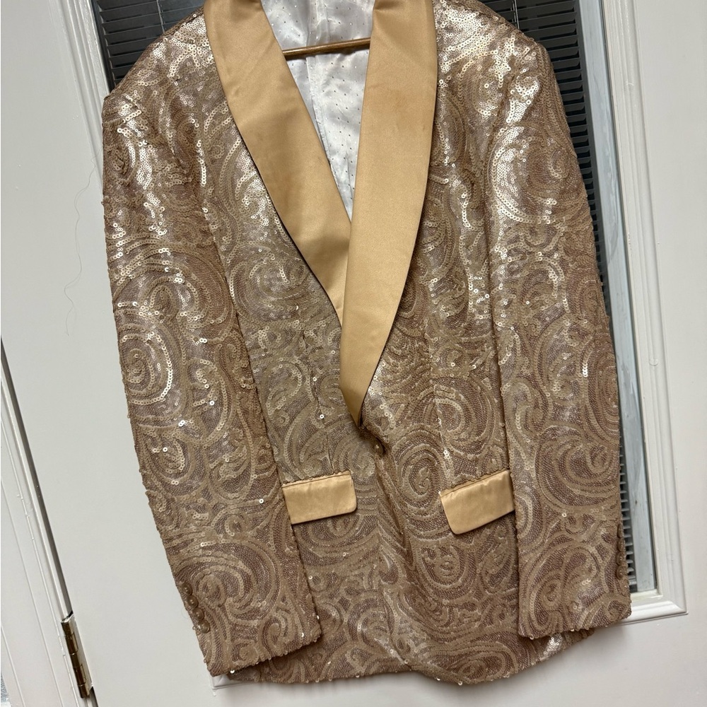 Luxurious Tan and Gold Sequin Suit
